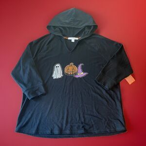 Magical Season Halloween Hoodie Ghost Pumpkin Witch Hat Rhinestone Black Sz XL